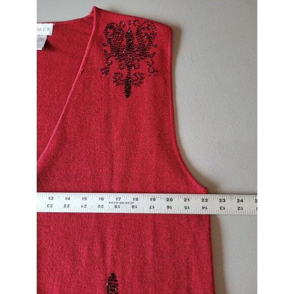 Koret Vest Women's L Wool Blend Red Sweater Knit Grandmacore Vintage Beaded Embe - Picture 9 of 10